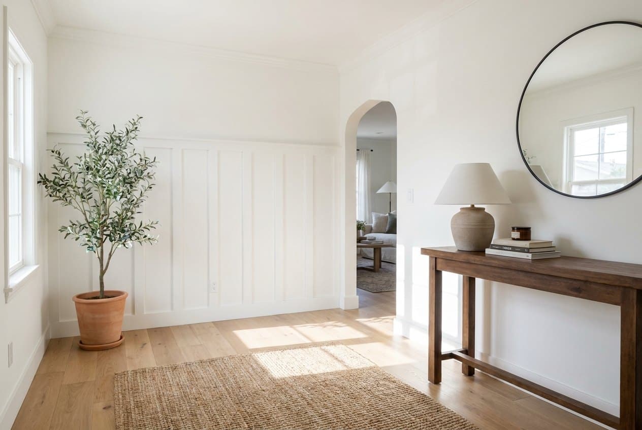 Crown molding detail along a ceiling line