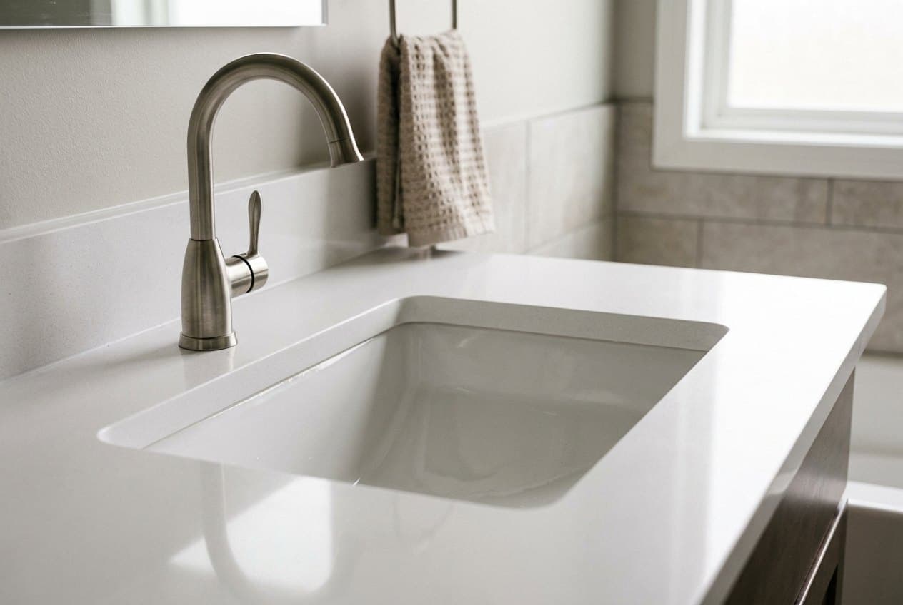 Double vanity with mirrors in a bright bathroom