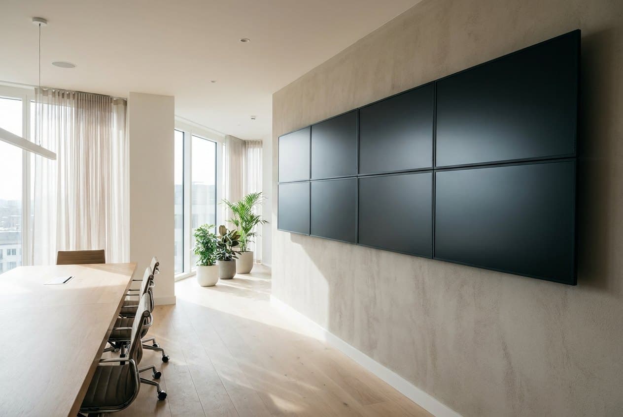 Gallery wall of framed art hung evenly