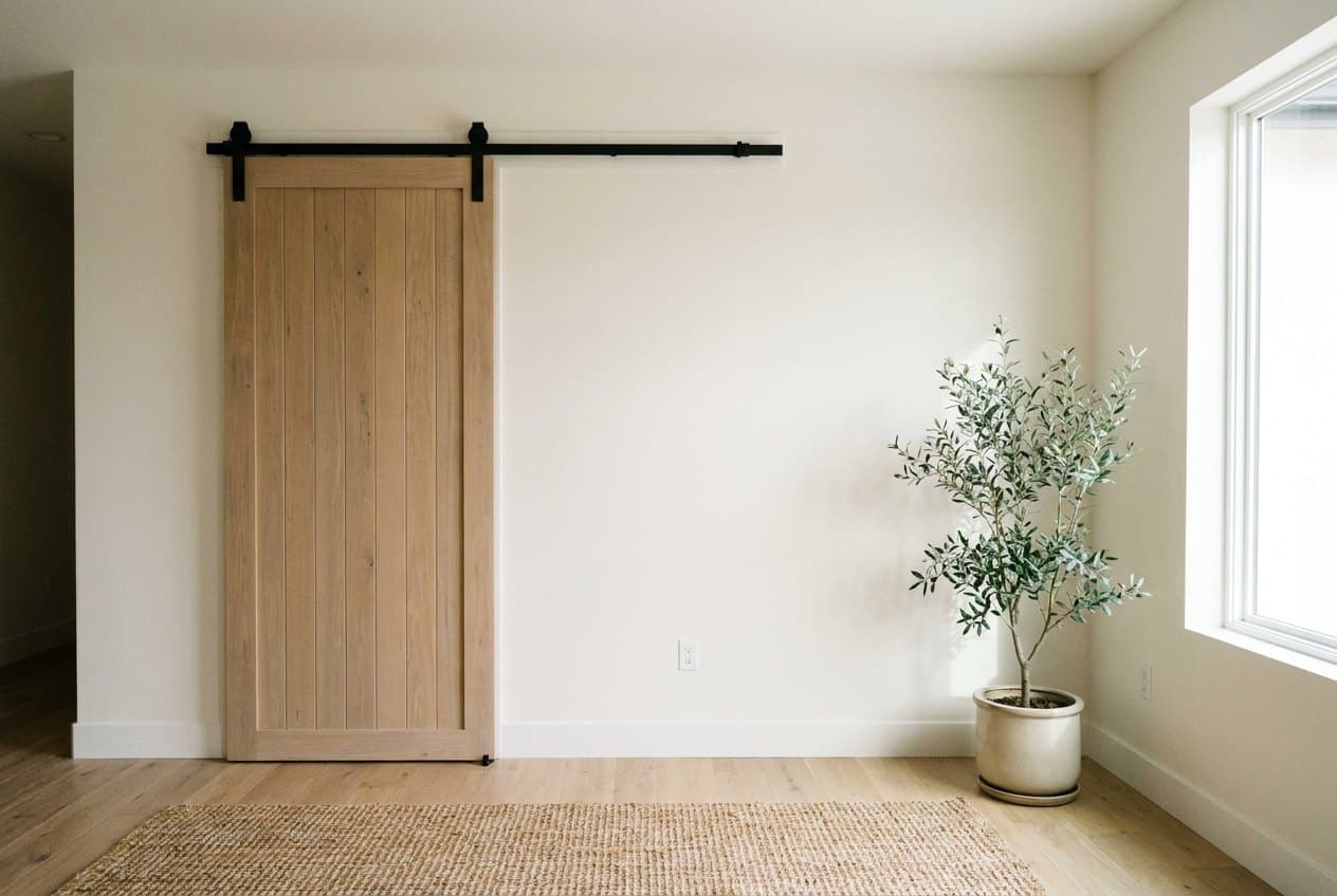 Fresh white shaker interior door with clean casing