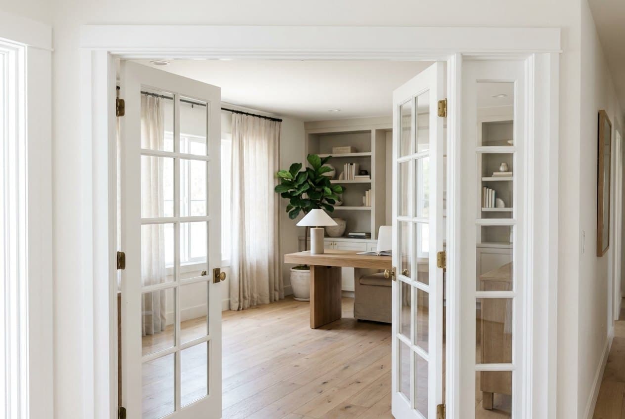 Sliding barn door in a modern hallway